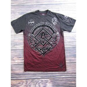American Fighter T Shirt Mens Small Red Black Ombre Graphic Buckle Tee Slub